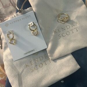 Kendra Scott Color Bar Ari Heart Ring and Huggies in ivory mother of pearl